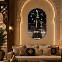 Horloge murale ovale Kaaba Mecque Mosquée, affichage silencieux à aiguilles, étanche, noir et or, décoration religieuse pour la maison et le salon