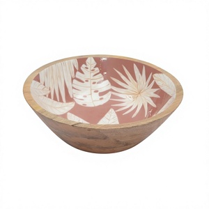 Bol en bois de manguier artisanal avec motif floral en émail, bol de service décoratif - Product Image 1