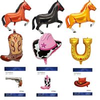 Ballons en aluminium en forme de vache, cheval, chapeau de cowboy, fer à cheval et bottes, avec emballage en papier, pour décoration de fête d'anniversaire, ballons animaux pour enfants