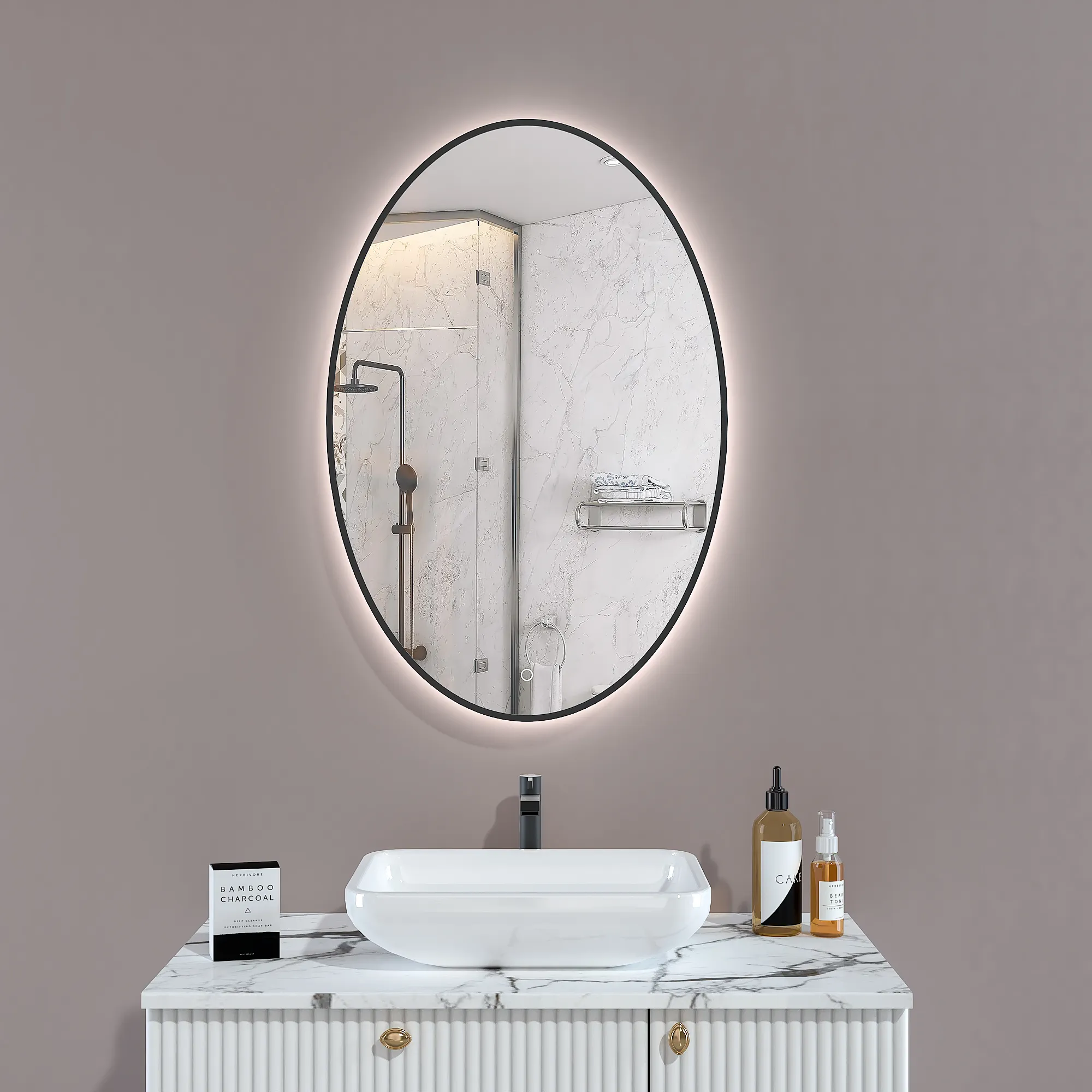 Modern Backlit Oval Vanity Bath Mirror Led One Key Witch Touch Screen Bathroom Smart Led Mirror