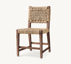 2025 minyu pháp trang trại phong cách rắn gỗ bên ghế dệt tay bản địa cỏ biển ghế wabi-sabi phòng ăn đồ nội thất - Product Image 1