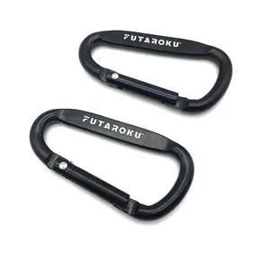 Custom Laser Engraved Logo D Shape Snap Tactical Hook Carabiner Black Clip Aluminium Carabiner Hooks