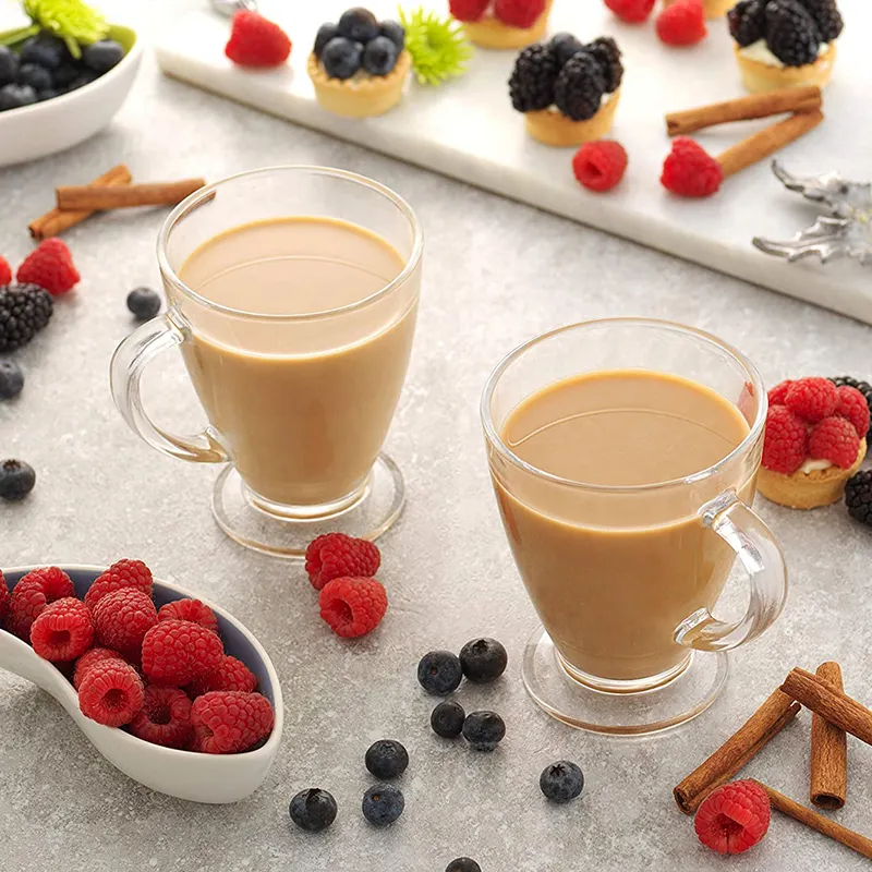 Gelas kopi bening 16 Oz dengan pegangan untuk minuman panas-Cappuccino, Latte, cangkir teh besar. Gelas kaca sejernih kristal,