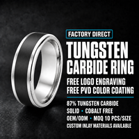 Cincin Kawin Tungsten Dua Warna 9mm dengan Bagian Tengah Keramik Hitam, Finishing Satin, Nyaman Dipakai, Cincin Pria, Custom OEM ODM