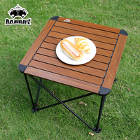 Table de camping pliable portable, 1,0 mm d'épaisseur, en aluminium brossé, bureau bicolore, grain de bois/argent, pour pique-nique en plein air