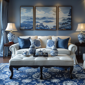 AI Creative Modern Design Porcelaine bleue et blanche de style français chinois pour la conception de meubles de maison et de salon - Product Image 3