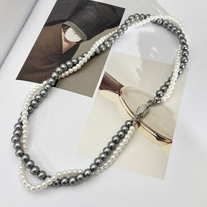 Collar de Perlas de Imitación de Doble Capa, Gargantilla de Moda Diaria para Mujer, Color Plateado, Gris, Blanco, con Cuentas en Forma de Bola - Product Image 5