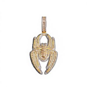 Collar con Colgante de Araña Iced Out, Chapado en Plata, Estilo Hip Hop, Cadena de Eslabones con Moissanita, Joyería de Destaque para Hombre - Product Image 1