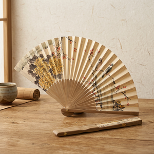 27 cm Chrysanthemum <b>Bamboo</b> Folding Fan Elegant Handcrafted <b>Crafts</b> Product - Product Image 3