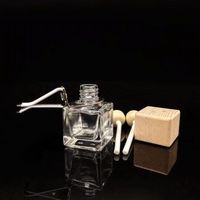 Diffuseur d'aromathérapie pour voiture en verre carré avec clip de ventilation, bouteille avec couvercle en bois, désodorisant pour voiture, bouteille d'huile essentielle parfumée, logo personnalisé