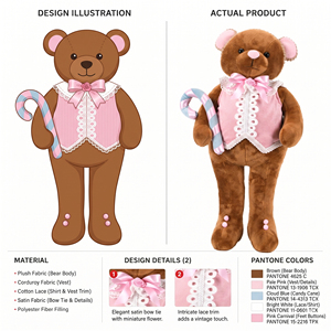 Pastel <b>Pink</b> Vest Large Teddy <b>Bear</b> Soft Plush Christmas Doll for Kids Room Boutique Display Wholesale - Product Image 3