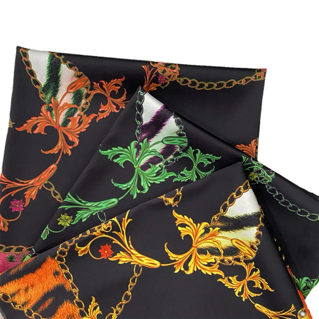Manufacture Luxury Black 100 Polyester Floral Print Silk Satin Fabric Digital Printed Polyester Fabric For Dress