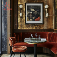 Ensemble de meubles pour café, restaurant, chaises de salle à manger en velours orange, canapé assorti et table ronde en marbre