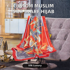 Custom Digital Printed Silk <b>Scarf</b> Satin Crepe Hijab Square <b>Shawl</b> for Muslim Women Wedding Party Gift Custom Sublimation Printing - Product Image 2