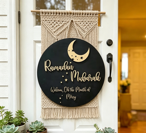 Decorazione Regalo per il Ramadan Musulmano, Insegna in Legno <span class=keywords><strong>Luna</strong></span> e Stella, Decorazione per Porta Ramadan Mubarak - Product Image 4