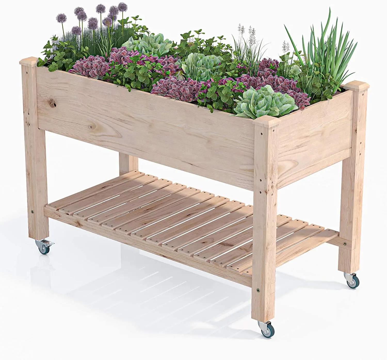 Elevated Wood Planter Box Stand for Backyard Patio Raised Garden Bed