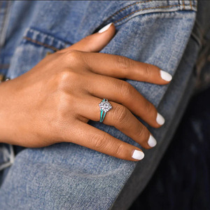 Anello in Argento T0894 con Diamante Rotondo Taglio Brillante Naturale Colore G da Donna, Gioiello di Fidanzamento con Intarsio in Turchese - Product Image 5