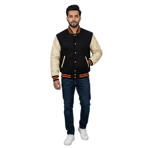 FINER THREADS Veste universitaire d'hiver pour homme personnalisée et brodée, col montant, fermeture à boutons recouverts, manches contrastées, 100% - Product Image 1