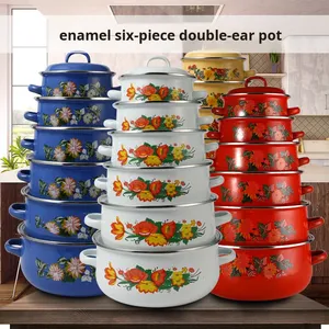 Juego de Ollas de Esmalte Clásico de Seis Piezas para Hornear Natillas con Tapa de Vidrio, Duradero, Apto para Lavavajillas, Sostenible para Cocina de Gas e Inducción - Product Image 2