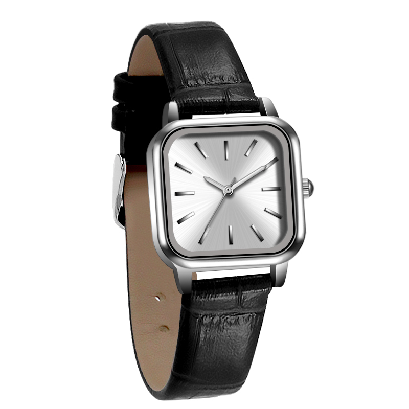Classic Minimalist Square Watch with Custom Logo & Leather Strap