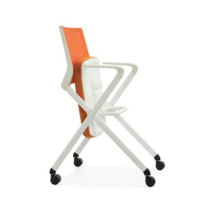 Chaise de formation pliante, chaise de conférence minimaliste orange pour personnel, bureau, hôtel, réunion avec roulettes - Product Image 4