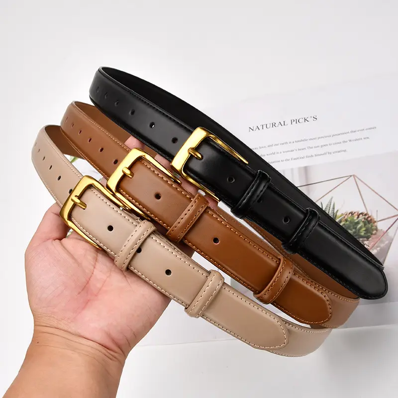 Women's 1.1" Leather Belts for Jeans Pants Dresses with Fashion Alloy Pin Buckle Genuine Leather Ladies Belt