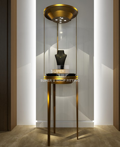<span class=keywords><strong>Vitrine</strong></span> de présentation de bijoux <span class=keywords><strong>ronde</strong></span> de luxe sur piédestal avec éclairage LED, mobilier de magasin de bijoux, vitrines de bijouterie - Product Image 2