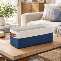 Panier de rangement rectangulaire pliable écologique en corde de coton tressée avec poignées en cuir, grand organisateur pour vêtements et jouets