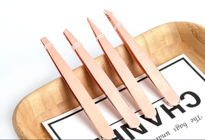 Custom Gold Stainless Steel Slanted Eyebrow Tweezers Face Hair Removal <b>Makeup</b> Beauty <b>Tool</b> for Brow Shaping - Product Image 2