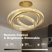 Lustre moderne de luxe en cristal sur mesure pour salon et villa, suspension annulaire, 3 couleurs changeantes, intensité variable avec télécommande