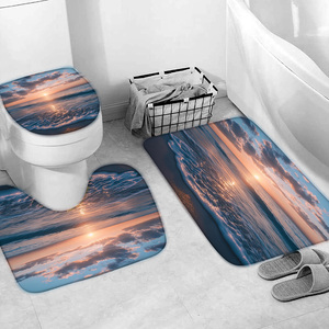 Ensemble <span class=keywords><strong>de</strong></span> 4 pièces <span class=keywords><strong>de</strong></span> <span class=keywords><strong>rideau</strong></span> <span class=keywords><strong>de</strong></span> douche personnalisé en polyester imperméable motif coucher <span class=keywords><strong>de</strong></span> soleil en <span class=keywords><strong>bord</strong></span> <span class=keywords><strong>de</strong></span> <span class=keywords><strong>mer</strong></span> avec tapis, couvercle <span class=keywords><strong>de</strong></span> toilette et tapis <span class=keywords><strong>de</strong></span> bain - Product Image 4