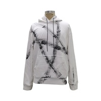 Sweat à capuche surdimensionné OEM personnalisé, blanc épais, imprimé intégral style grunge à traits de pinceau ton sur ton, avec cordon de serrage et poche kangourou