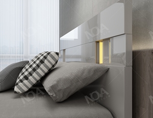 Nova có độ bóng cao màu xám 5 cái phòng ngủ bộ đồ nội thất Vua kích thước giường với ánh sáng LED <span class=keywords><strong>headboard</strong></span> chambre một coucher hoàn chỉnh - Product Image 2