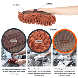 Microfibre Chenille Gommage Gant De Voiture Doux Main Serviette De Voiture Verre Soins Nettoyage Lavage Éponge Pad Bloc De Base De Lavage De Voiture Fournitures - Product Image 3