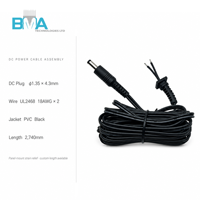 Câble d'alimentation CC 2 conducteurs 18AWG, fil isolé en PVC avec fiche CC, cordon d'alimentation CC 12V/24V pour appareils électroménagers, éclairage LED, caméra de sécurité