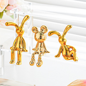 Taola Electroplated Animal Decorative Figurines <b>Gold</b> Rabbit Bear Tabletop Home Decoration Irregular Shape HQ-6232 - Product Image 3