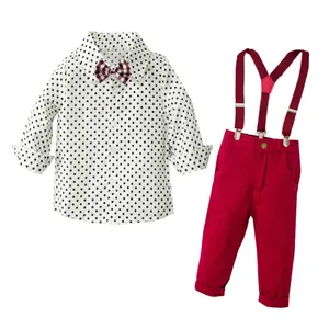 Long Sleeve Stars Shirt + Red Pants + Belt + Bow Kids Clothing Toddler Boys