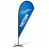 Drapeau plume d'extérieur en gros avec base de présentation intérieure pour la visibilité des sponsors publicitaires des concessionnaires automobiles