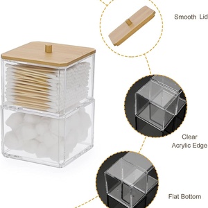 Dispensador de Acrílico Moderno al por Mayor con Iluminación LED para Soporte de Hisopos y Almohadillas de Algodón con Tapa de Madera, Solo para Exhibición en Tiendas - Product Image 2