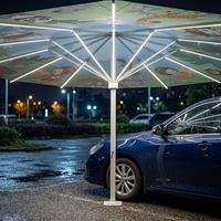 Sombrilla Gigante para Estacionamiento de Autos Eléctricos con Bordes Reflectantes, Tela Resistente a los Rayos UV y Poste de Acero Inoxidable para Plaza de Estacionamiento al Aire Libre
