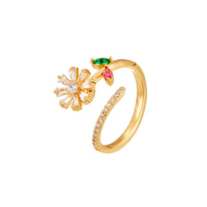 Flower <b>Open</b> <b>Ring</b> Micro Pave Adjustable Index Finger <b>Ring</b> Gift Jewelry - Product Image 5