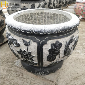 Pot de fleurs sculpté en pierre Jiahua, ornement de jardin traditionnel d'extérieur, bassin d'eau durable - Product Image 4