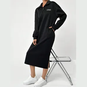 F240080 Custom Women Long Shirt Comfort Stretch Polo T Shirt Dress Latest Modern Women Casual Long-Sleeved T Shirt Dress