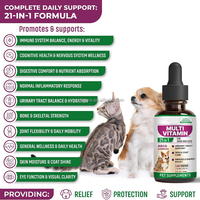 Gouttes liquides multivitaminées 21 en 1 pour chiens et chats, complément naturel pour la santé urinaire, cutanée, du pelage et immunitaire