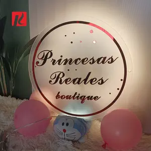 Kexian Sinal de negócios em acrílico redondo personalizado para interior, logotipo de parede com retrô LED, espelho de letras para salão de beleza