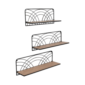 Étagères murales arquées en bois et métal pour rangement suspendu, décoration intérieure, entrée - Product Image 2