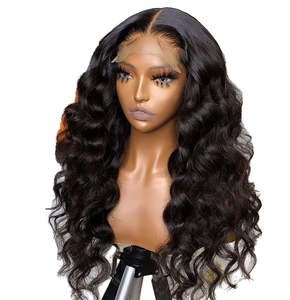 Peluca de encaje completo transparente al por mayor <span class=keywords><strong>con</strong></span> <span class=keywords><strong>huesos</strong></span> rectos y Peluca de pelo ondulado de <span class=keywords><strong>cuerpo</strong></span> negro natural - Product Image 2