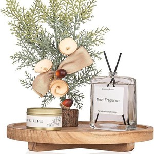 Wood Decorative Tray Round 25.4cm Bathroom Organization Plant Pattern <b>Floral</b> Storage <b>Box</b> Soap Dish Candle Holder - Product Image 1