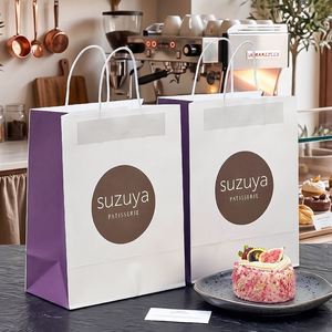 Custom Eco-Friendly Recyclable Thickened Kraft Bags with Handles <b>for</b> Cake Baking Dessert Food Packaging <b>Paper</b> Bag - Product Image 1