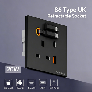 Prise murale rétractable YuHe Group type 86 UK avec 1 USB-C, 1 USB-A, 20W et interrupteurs muraux - Product Image 2